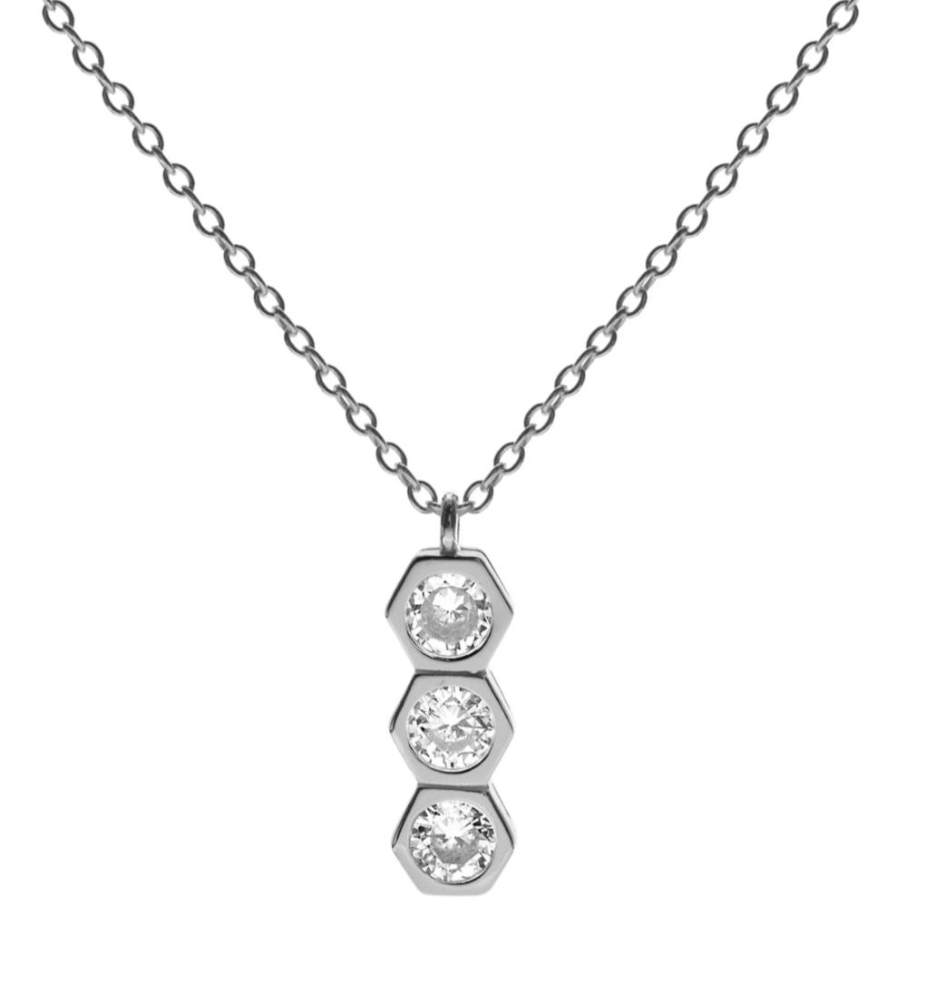 Triple Hexagon Pendant Necklace | Sterling Silver | Cubic Zirconia