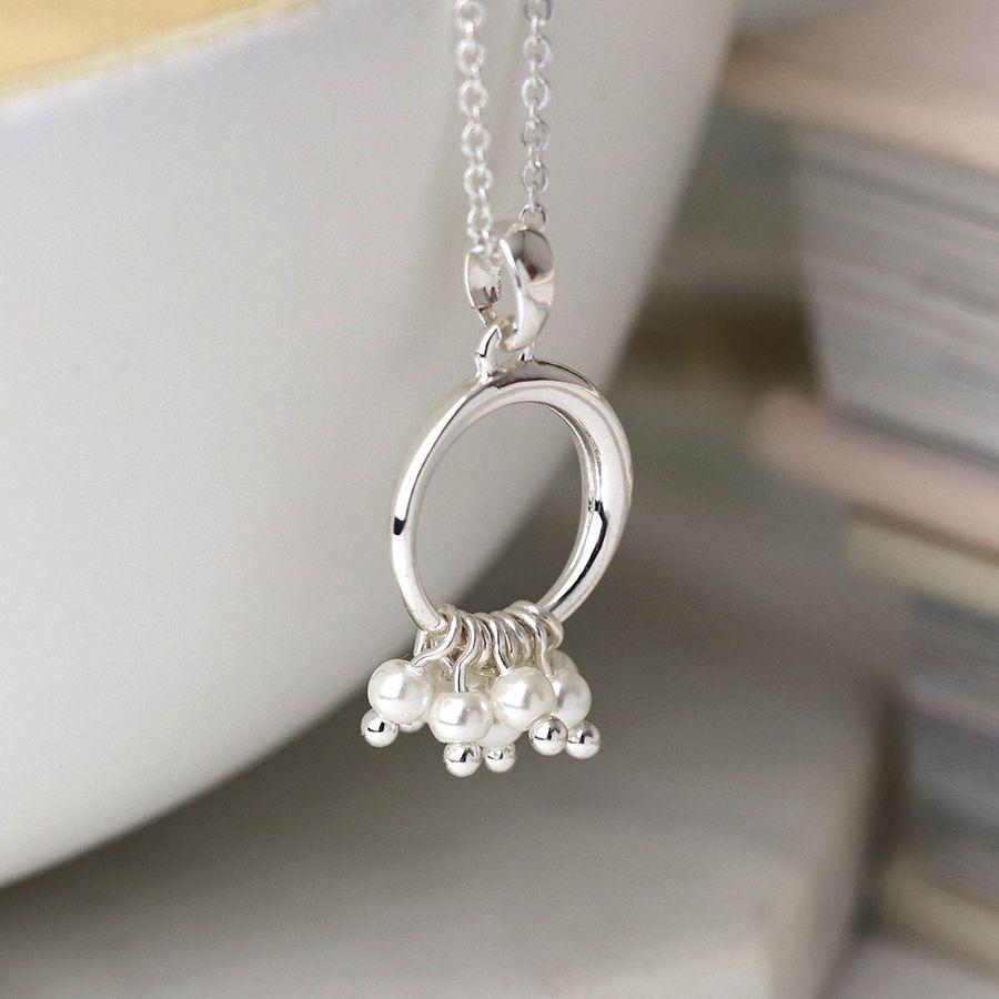 Silver plated hoop and pearls necklace