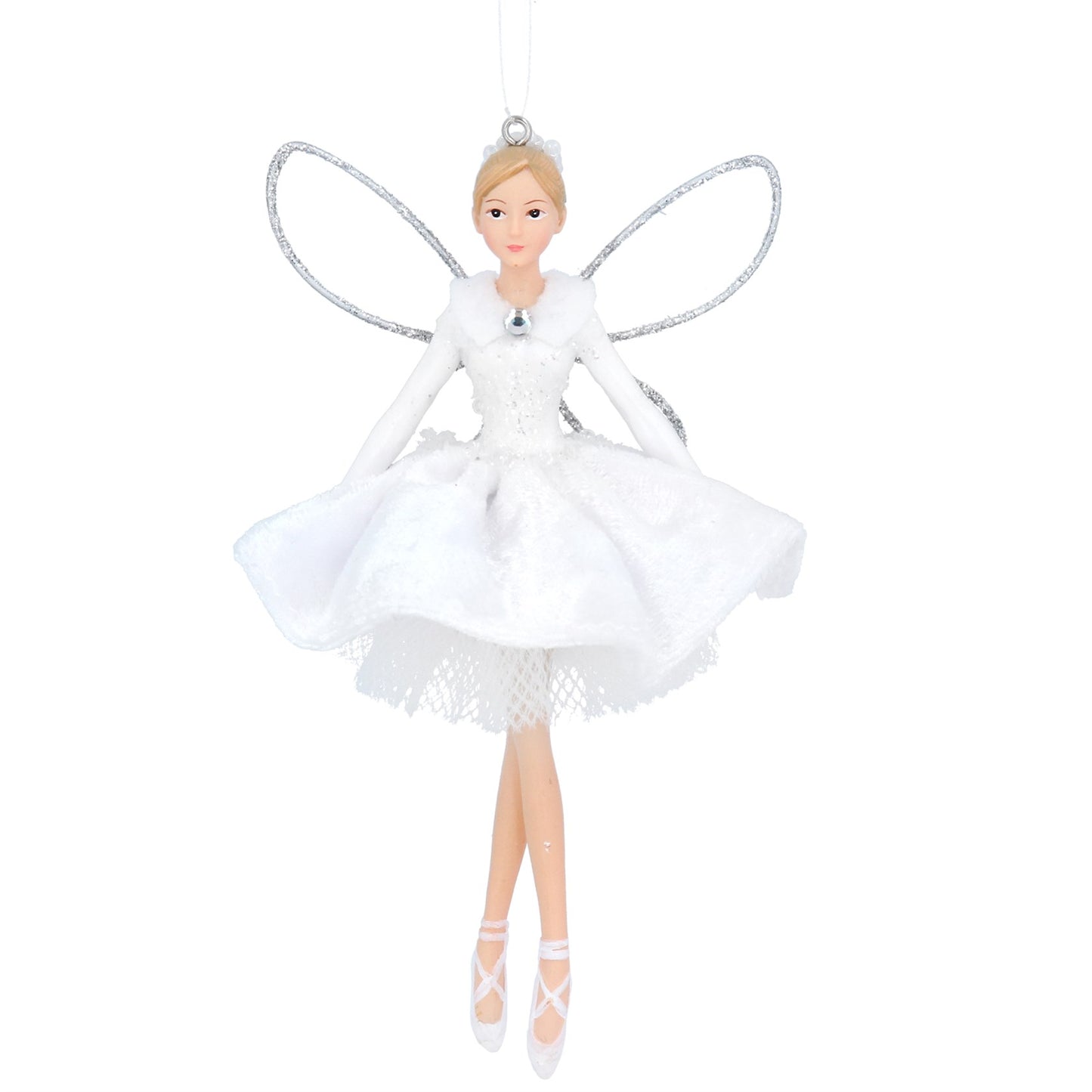 Christmas Tree Fairy Decoration with White Velvet Skirt