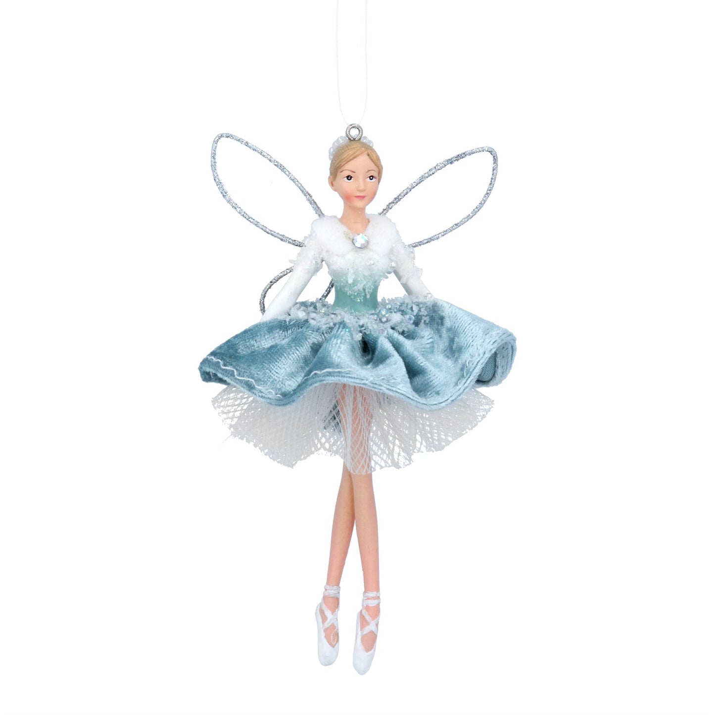 Christmas Tree Fairy Decoration with Blue Velvet Skirt