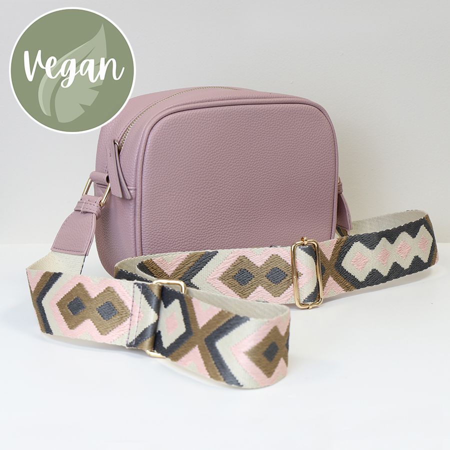 Dusky pink Vegan Leather camera bag with diamond strap