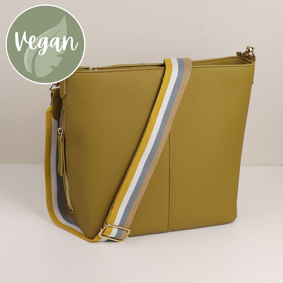 Mustard Vegan Leather shoulder bag with stripe strap