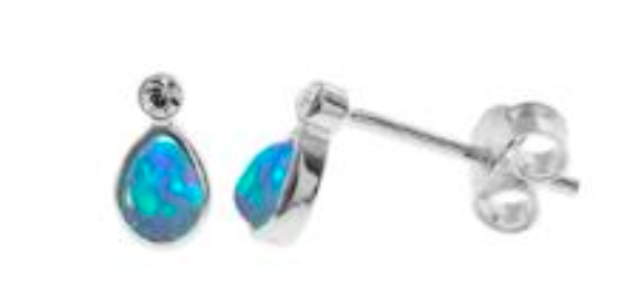Blue Teardrop Opalique & Cubic Ziroconia Stud Earrings
