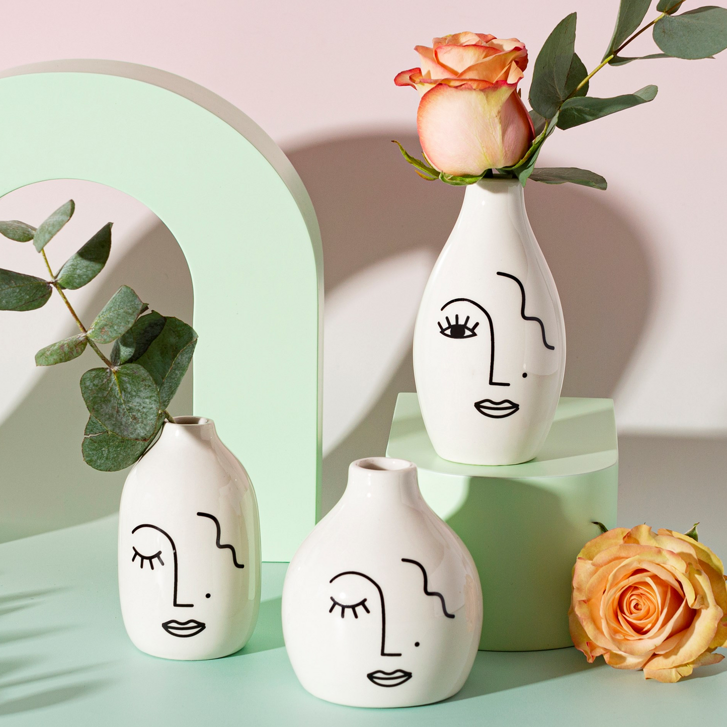 Minimalist Abstract Face Vases - Set of 3