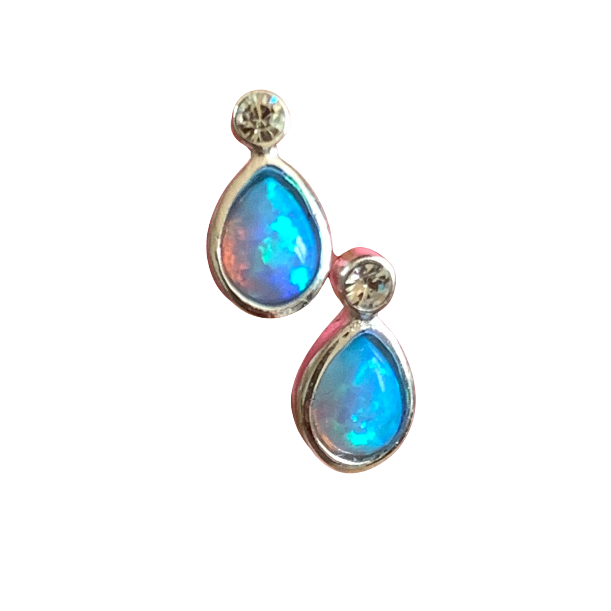 Blue Teardrop Opalique & Cubic Ziroconia Stud Earrings