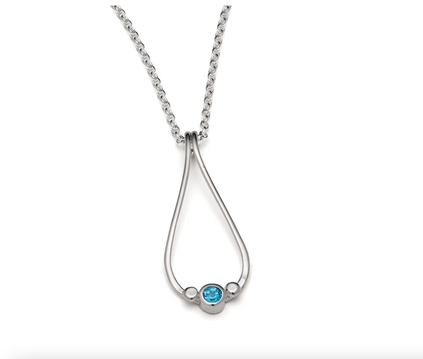 Silver Pebble Twist Pendant Necklace With Swiss Blue Topaz