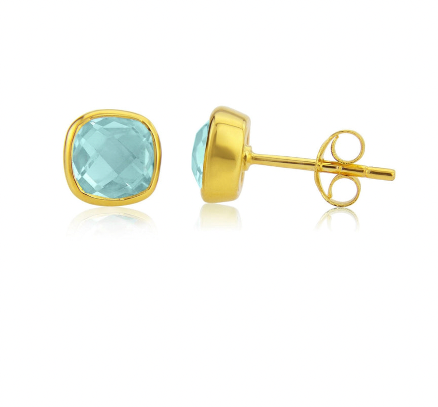 Blue topaz cushion cut stud earrings
