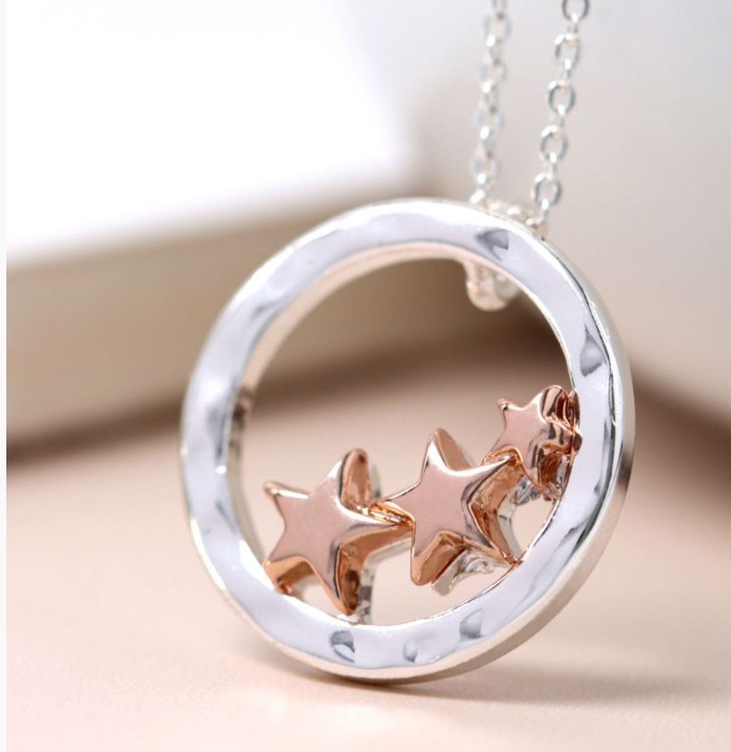 Circle Pendant Necklace with Rose Gold Stars