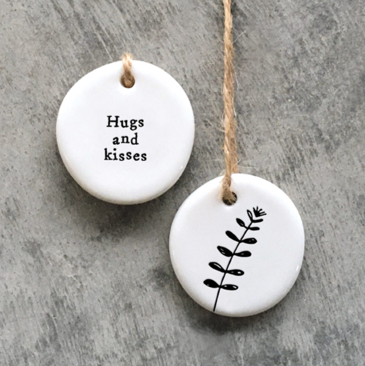 hugs and kisses white porcelain keepsake token