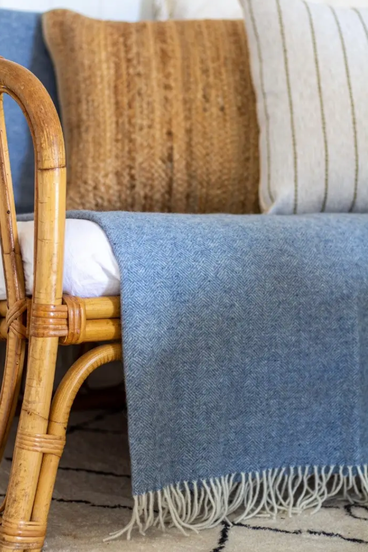 Hampton Blue Marino Wool Blend Throw