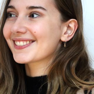Silver plated hoop stud earrings with matt golden star