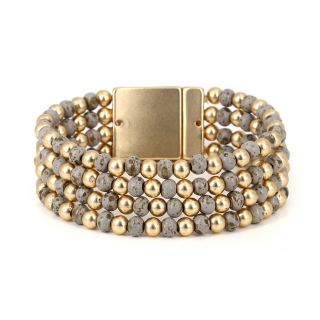 Golden and distressed grey bead multi strand bracelet