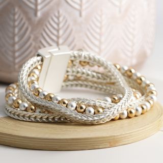 Silver plated chain and mixed golden/silver bead bracelet