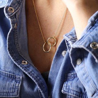 Golden linked double hoop necklace