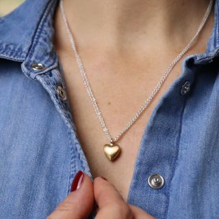 Silver plated double chain necklace with golden heart