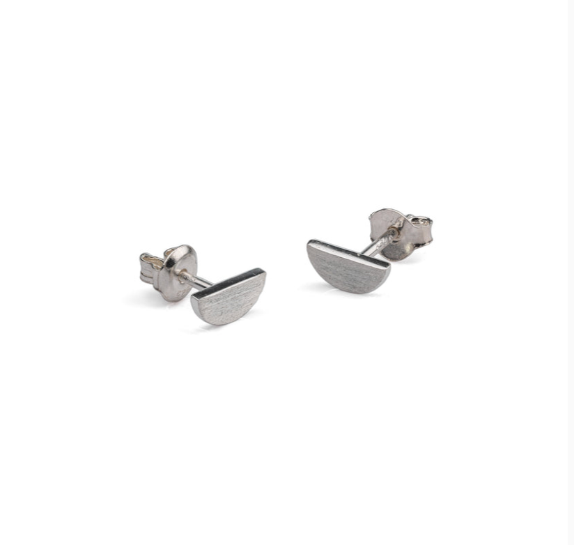 Silver Semi Circle Stud Earrings