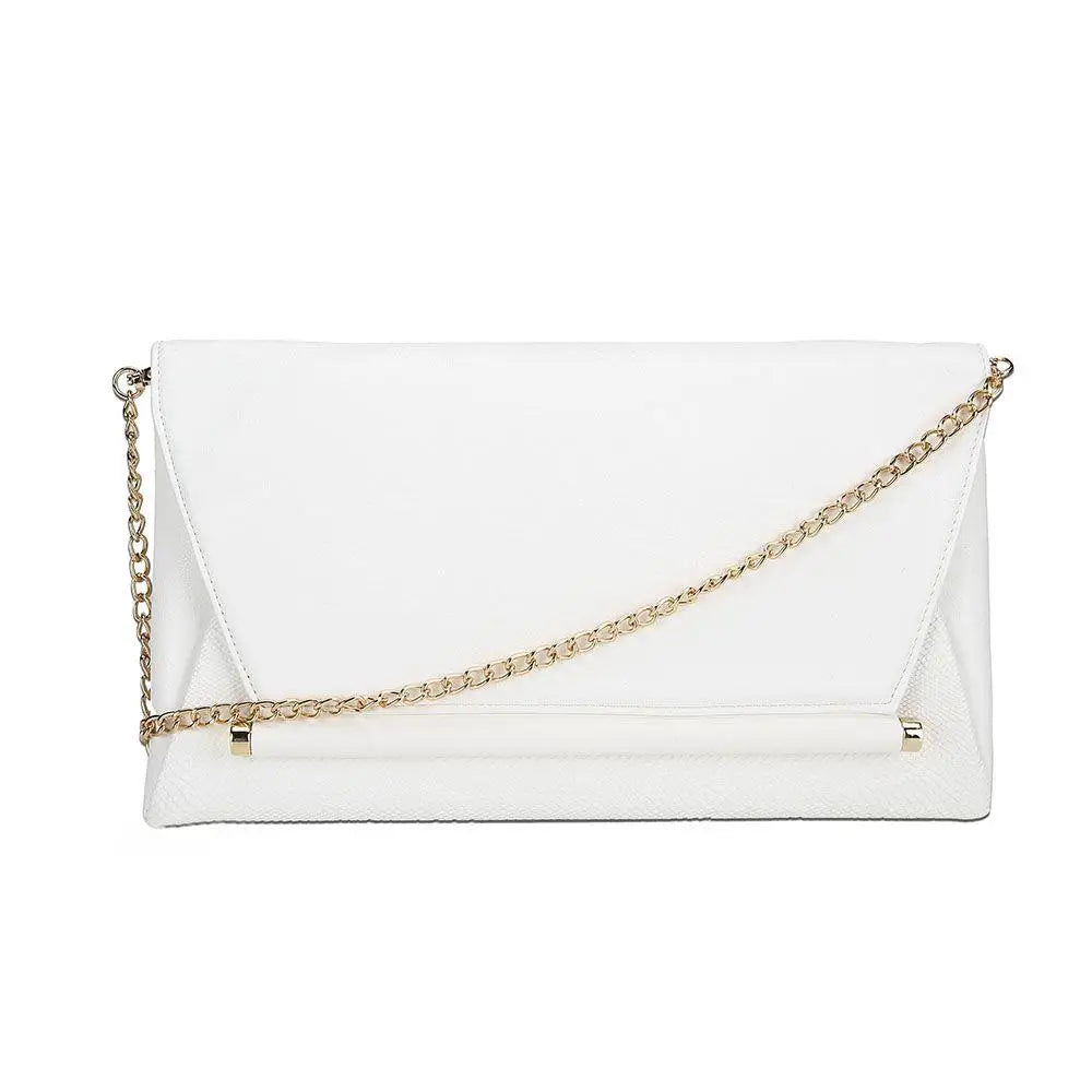 Simple Bar Foldover White Clutch Bag