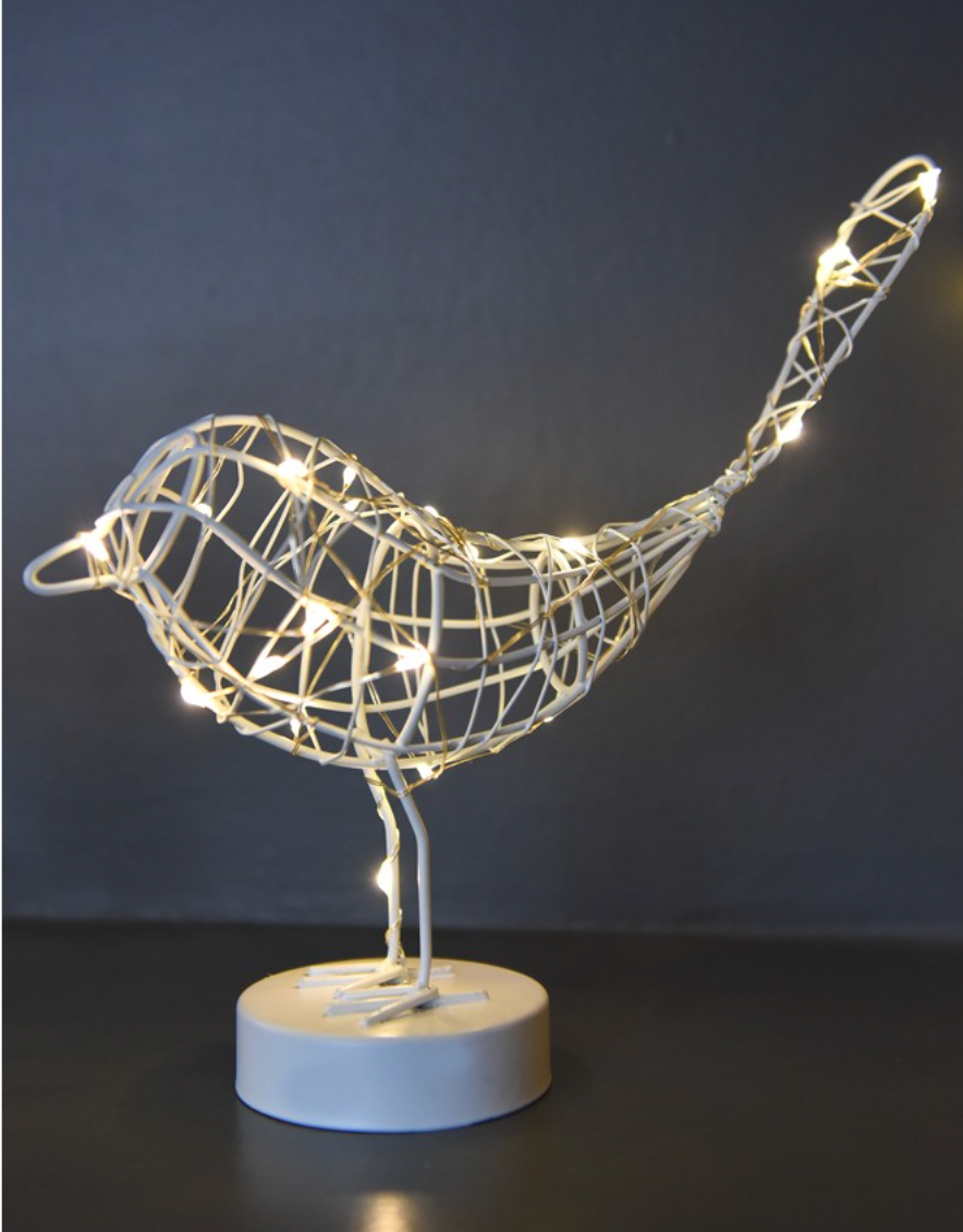 White Wire Light Up Bird Table Light