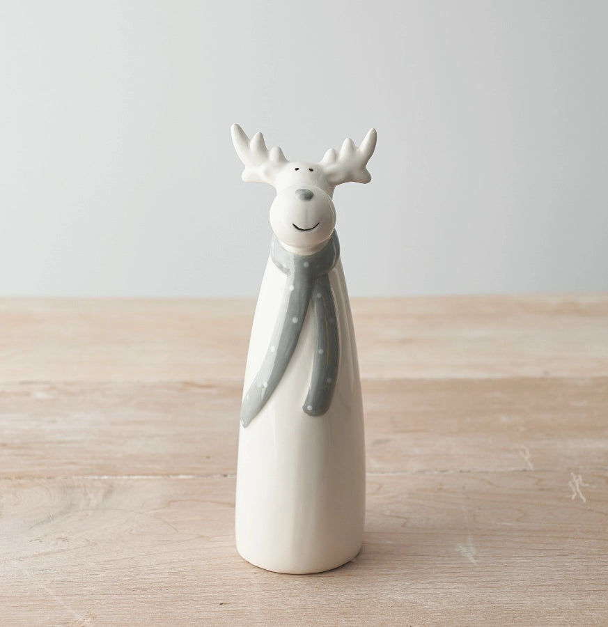 Ceramic Reindeer in Grey Scarf Christmas Ornament