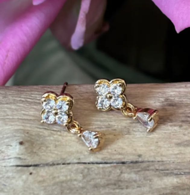 14ct Gold Plated Cubic Zirconia Drop Earrings