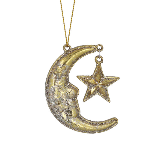 Gold Moon & Star with Silver Glitter Christmas Tree Decoration | Gisela Graham