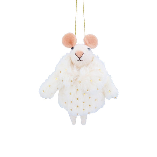 Wool Mouse in a Fur Coat Christmas Tree Decoration | Gisela Graham