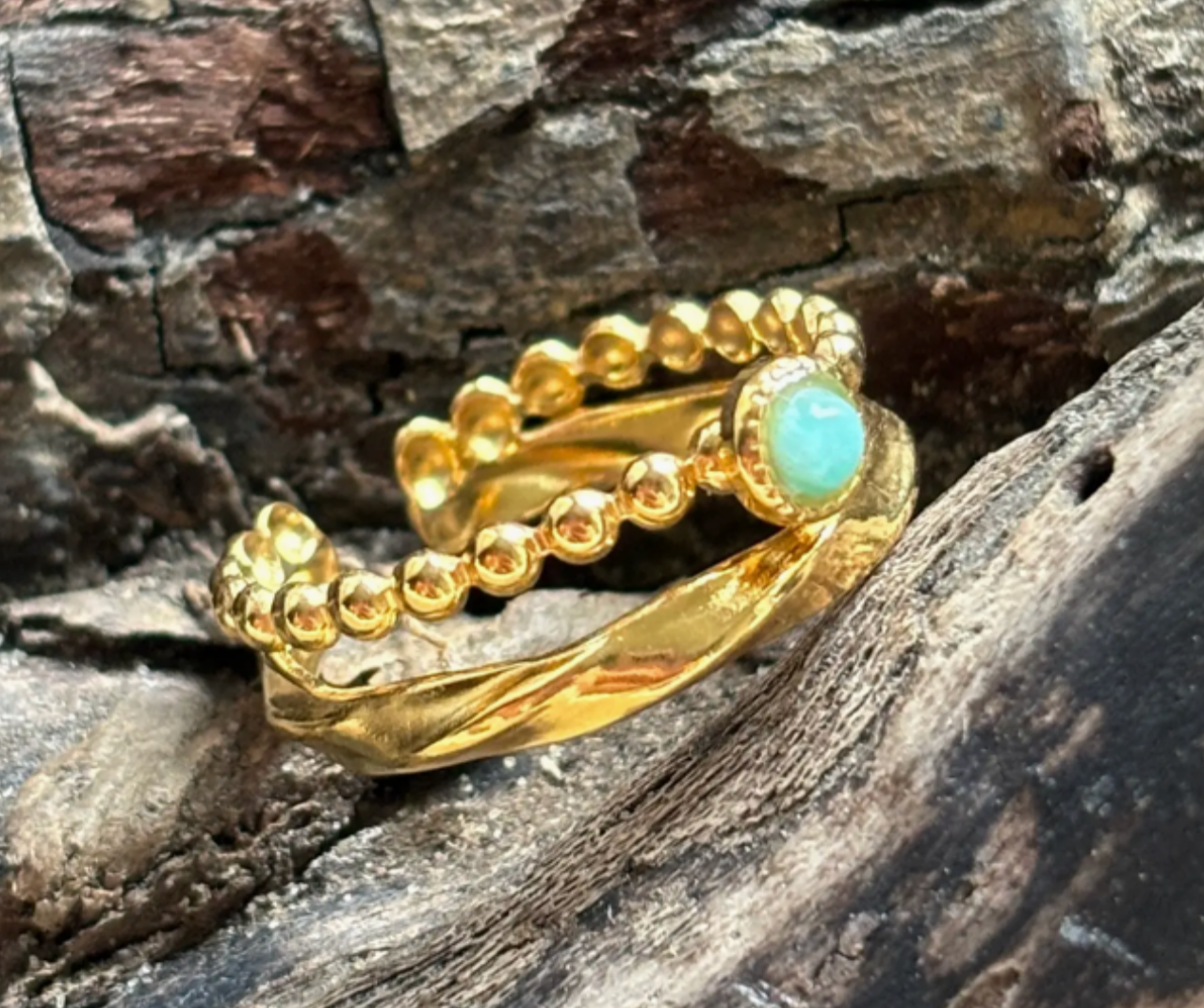 18ct Gold Plated Amazonite Double Band Adjustable Ring