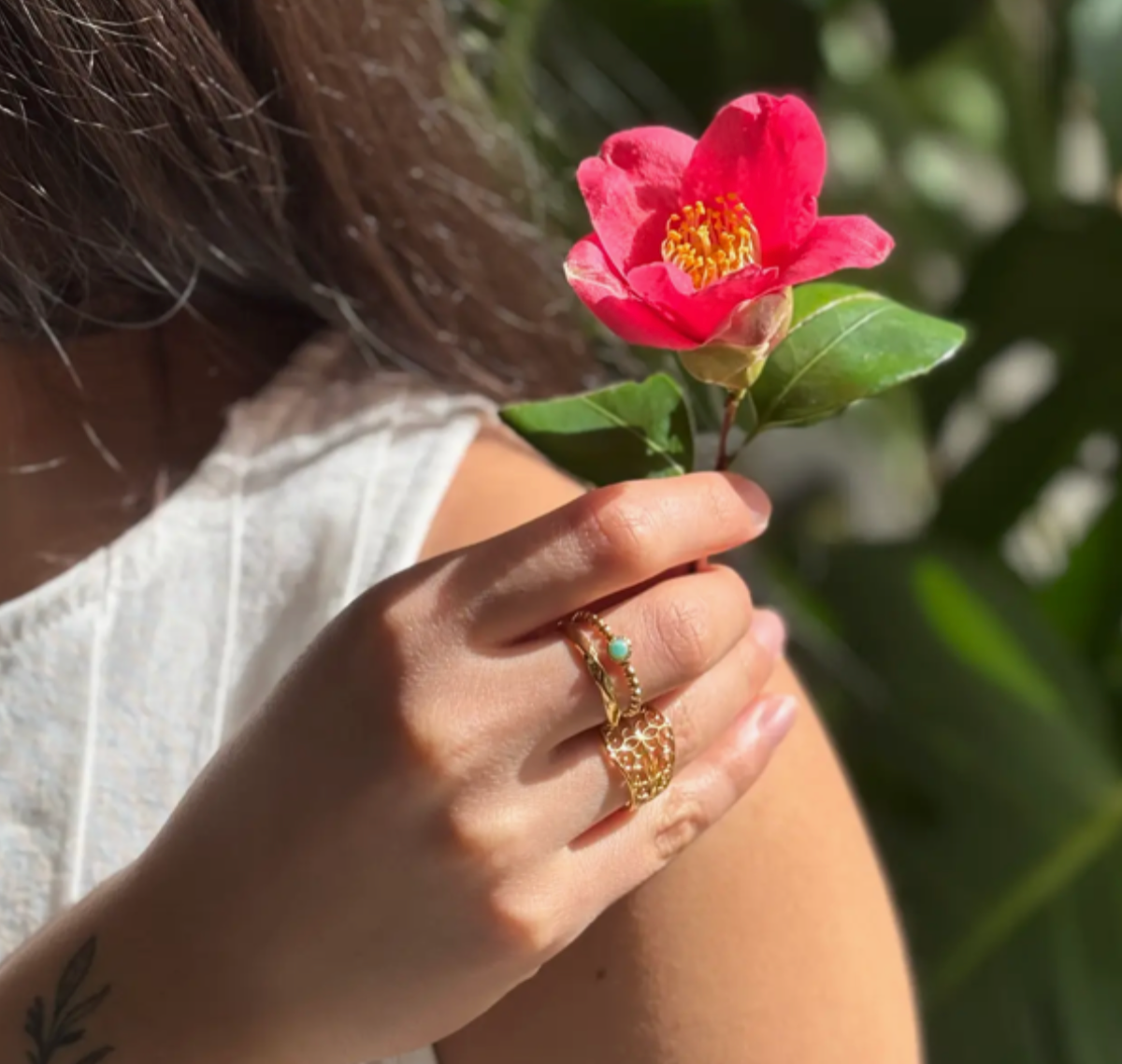 18ct Gold Plated Amazonite Double Band Adjustable Ring
