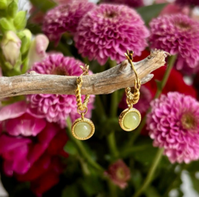 Aventurine Twisted Hoop Earrings