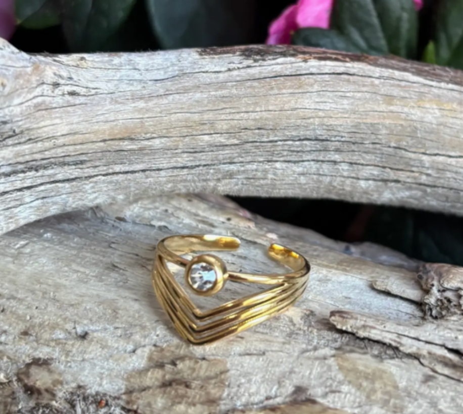 Cubic Zirconia Multi Band Ring – 18ct Gold Plated | Adjustable