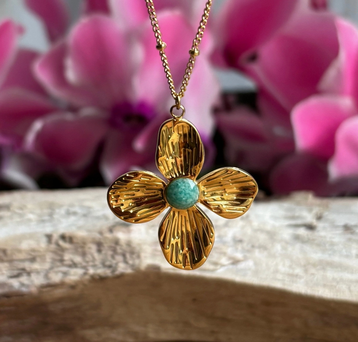 Amazonite Flower Pendant Necklace