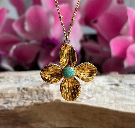 Amazonite Flower Pendant Necklace