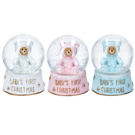 Baby's First Christmas Snow Globe | Blue Pink or White