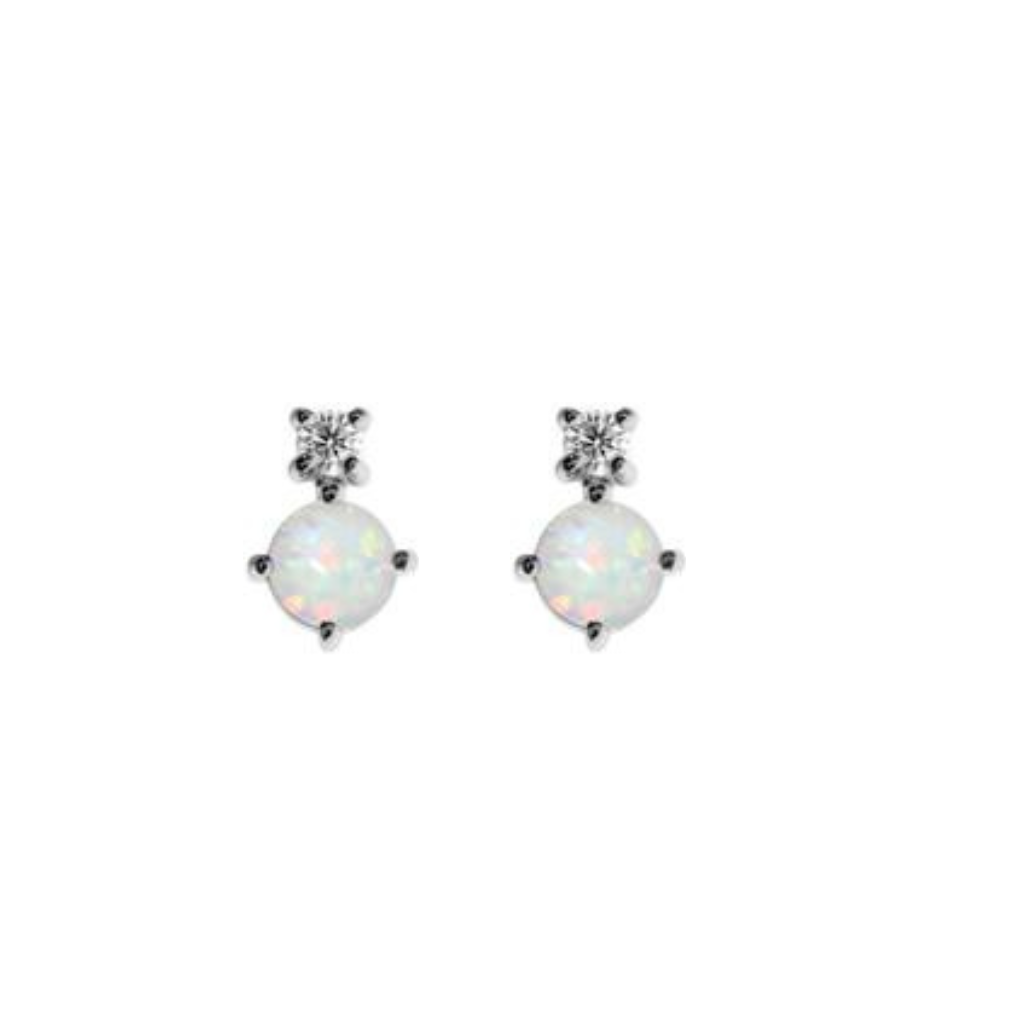 4mm claw set White Opalique & Cubic Zirconia Studs