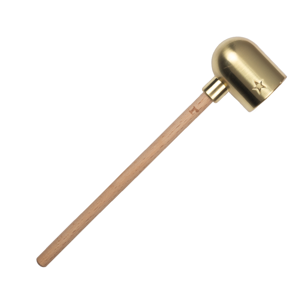 Picture of brass hooded candle snuffer with wooden handle