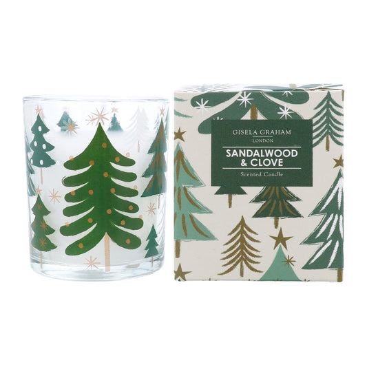 Gisela Graham | Christmas Trees Sandalwood & Cloves Boxed Candle Pot | Large