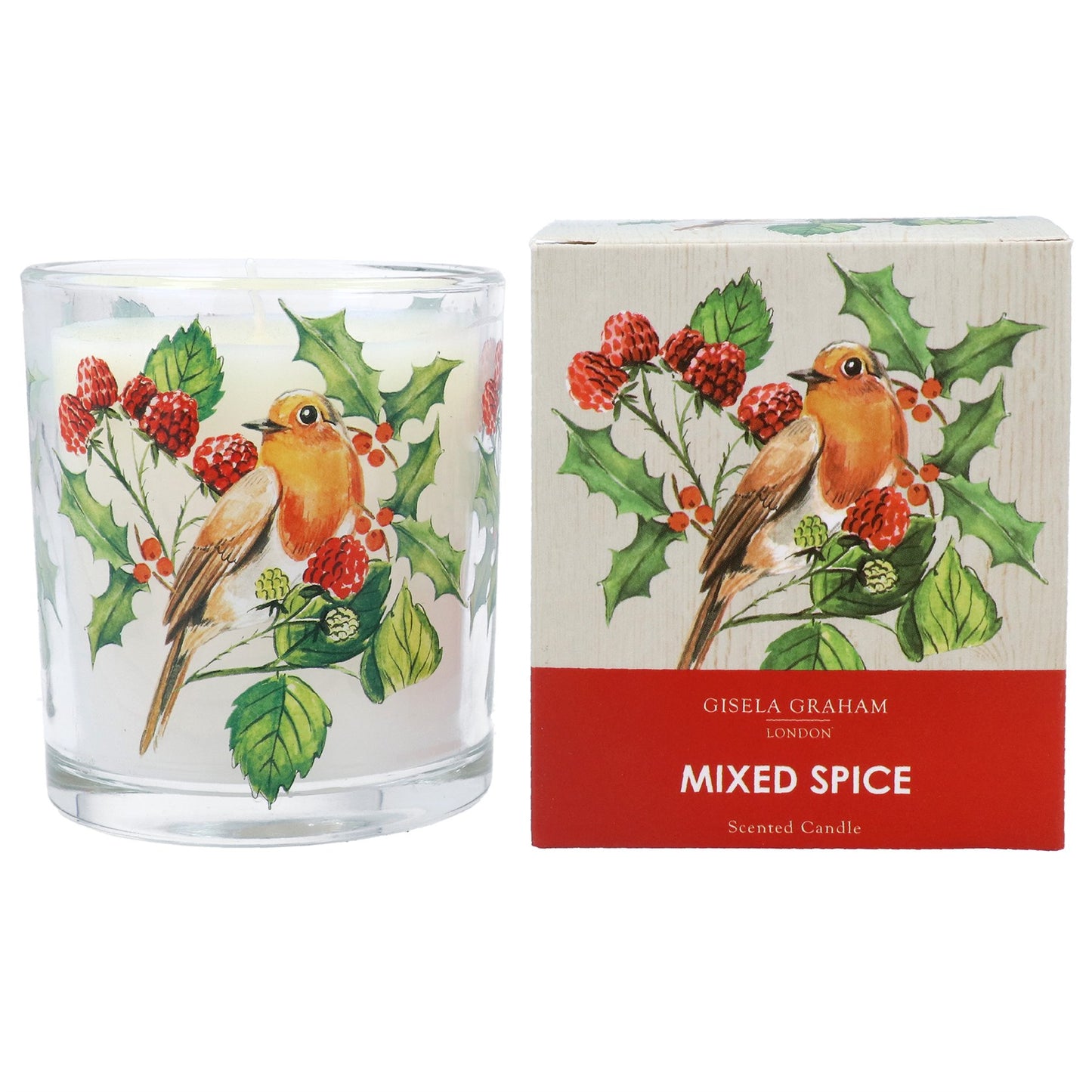 Gisela Graham | Robin & Berries Mixed Spice Boxed Candle Pot | Large