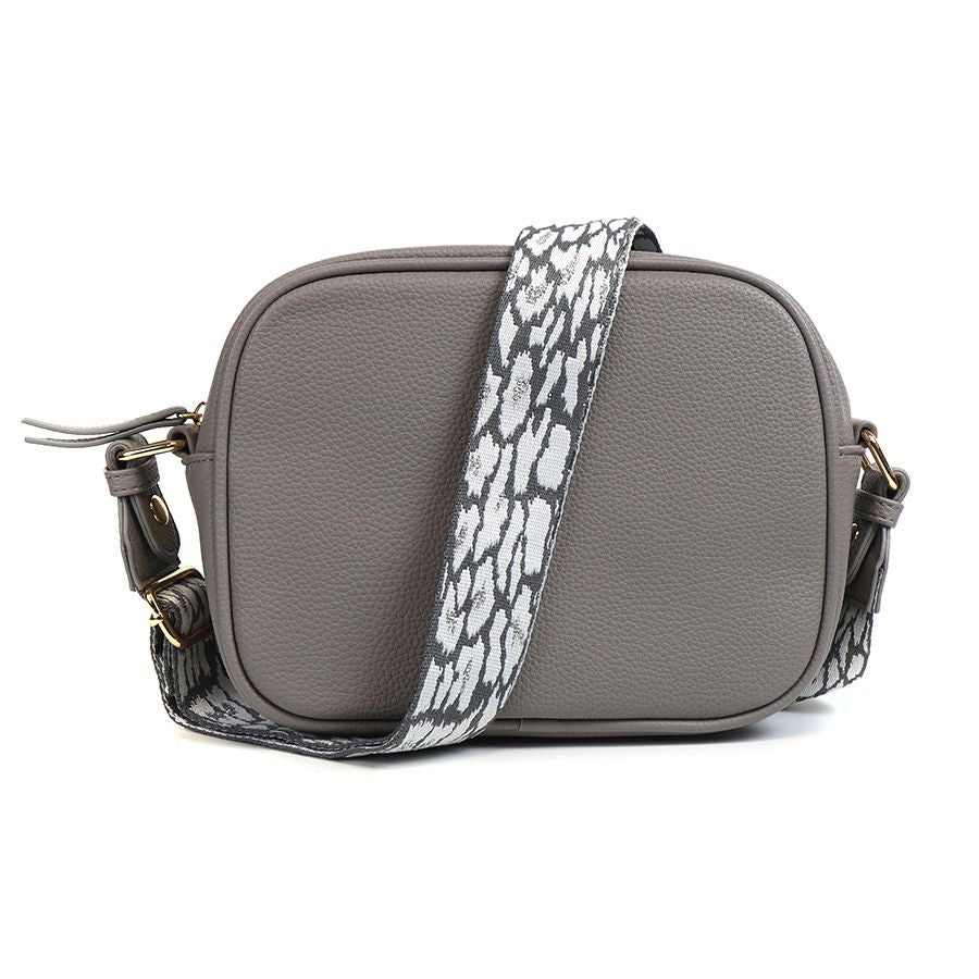 Dove Grey Crossbody Camera Bag with Animal Print Strap