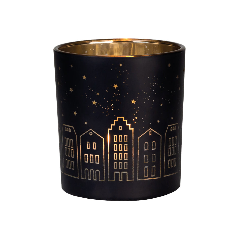 Christmas City Street Glossy Tea Light Holder