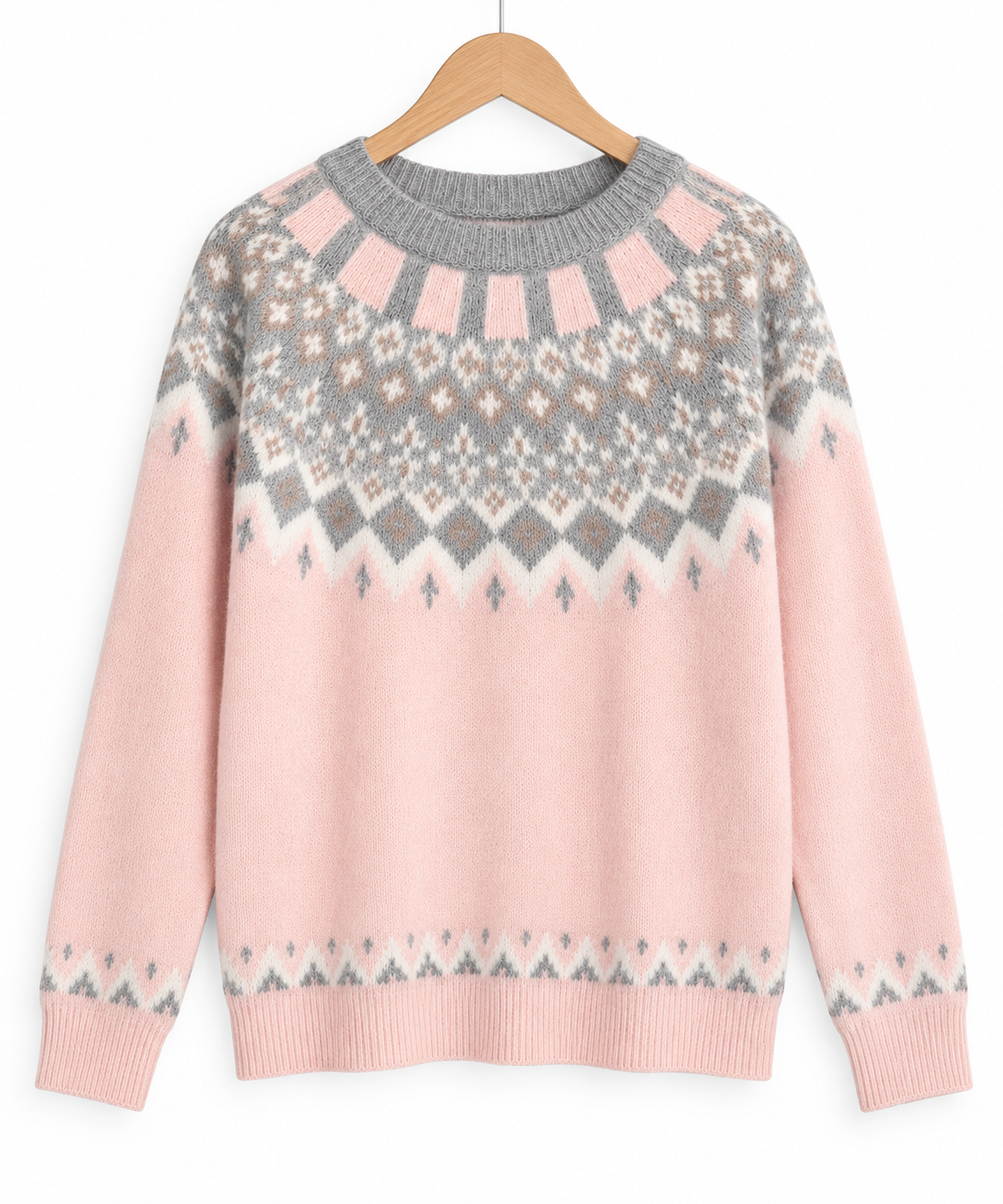Soft Nordic Knit Jumper – Pink & Grey