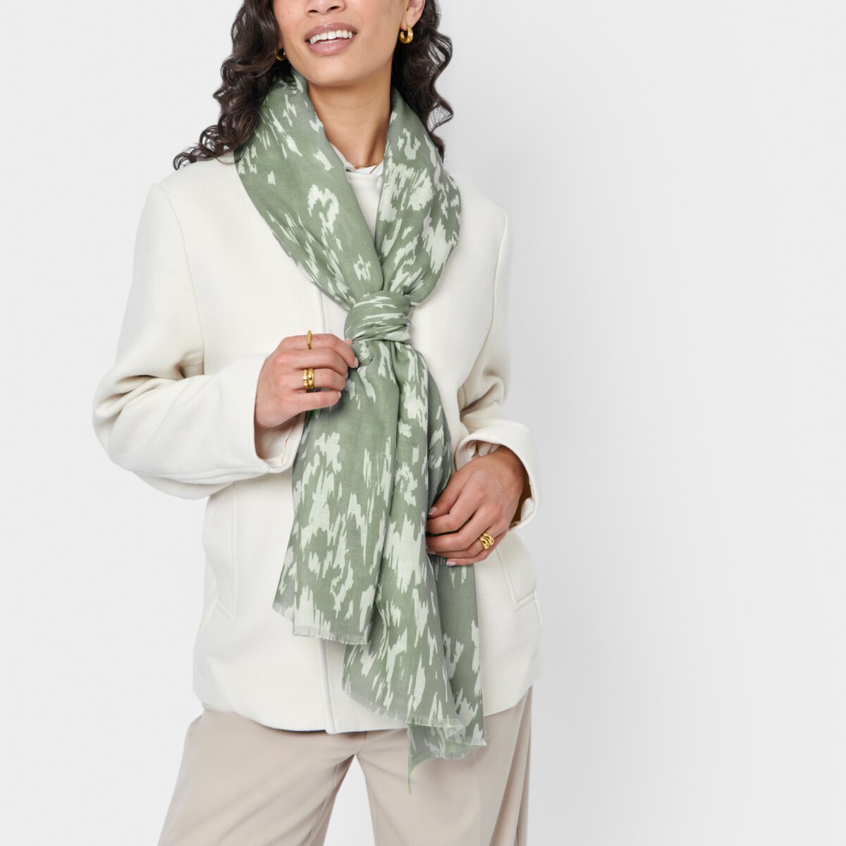 Katie Loxton Scarf | Animal Print | Sage Green & White