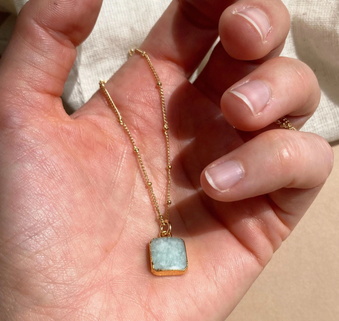 Amazonite Gem Slice Necklace | Gold Plated | Decadorn