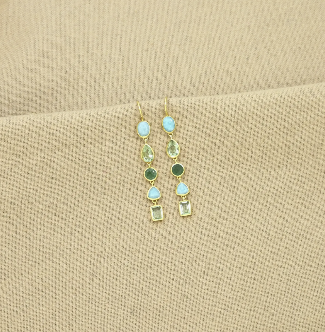 Geometric Drop Earrings with Amazonite, Green Quartz & Aventurine