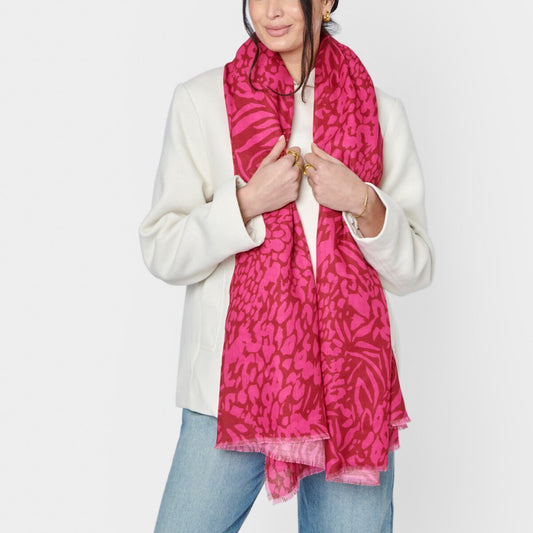 Katie Loxton Scarf |  Animal Print Scarf | Red and Fuchsia