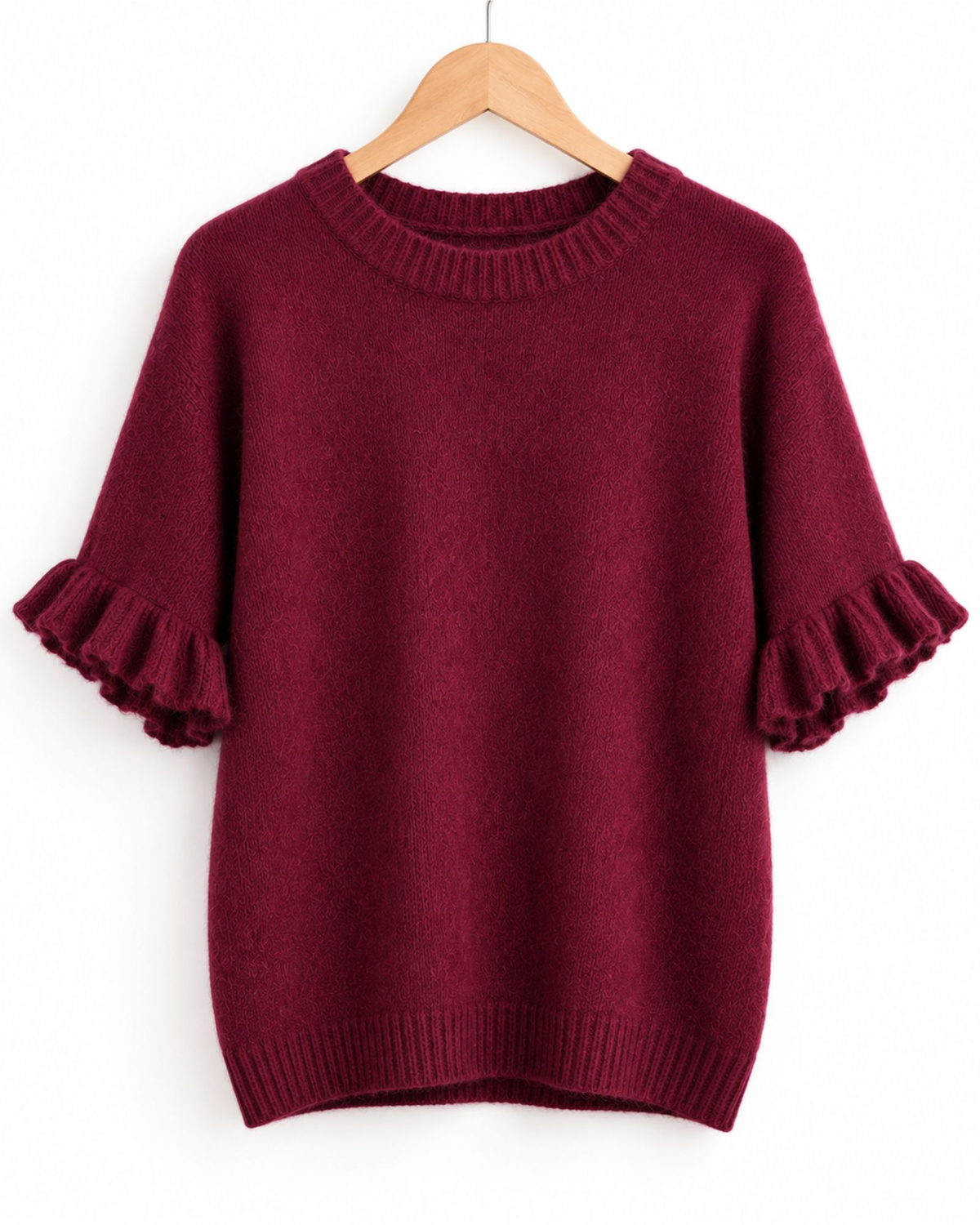 Alpaca Blend Frill Sleeve Knit – Berry