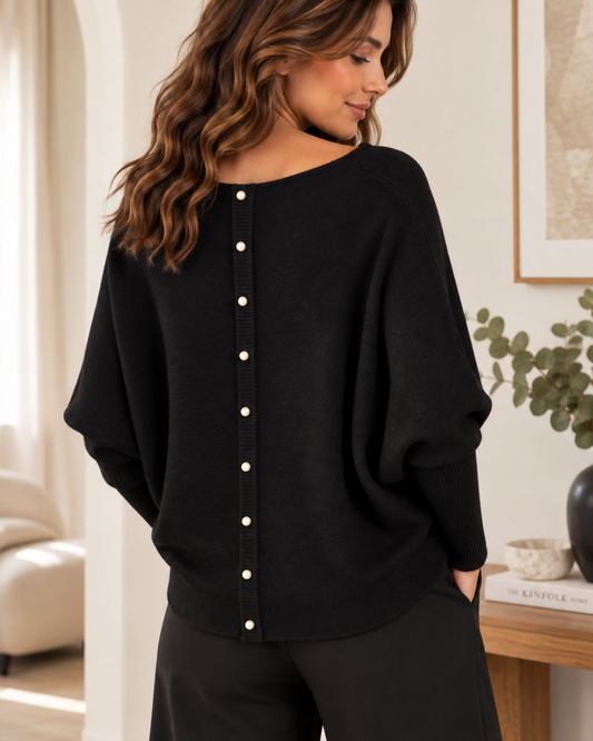 Pearl Back Batwing Knit – Black