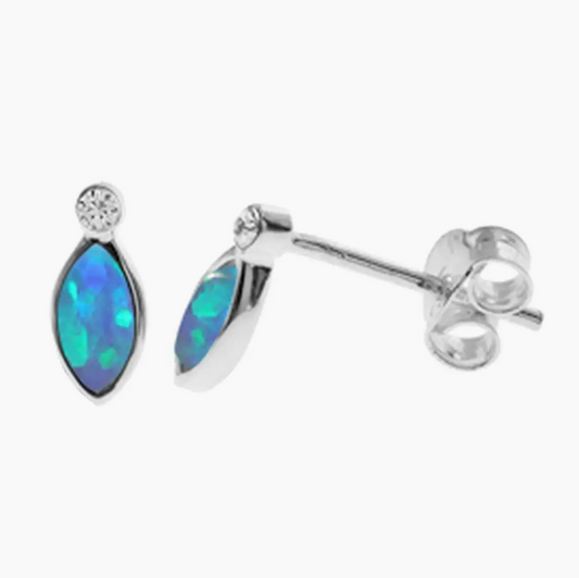 Blue Opalite Marquise & Cubic Ziroconia Stud Earrings
