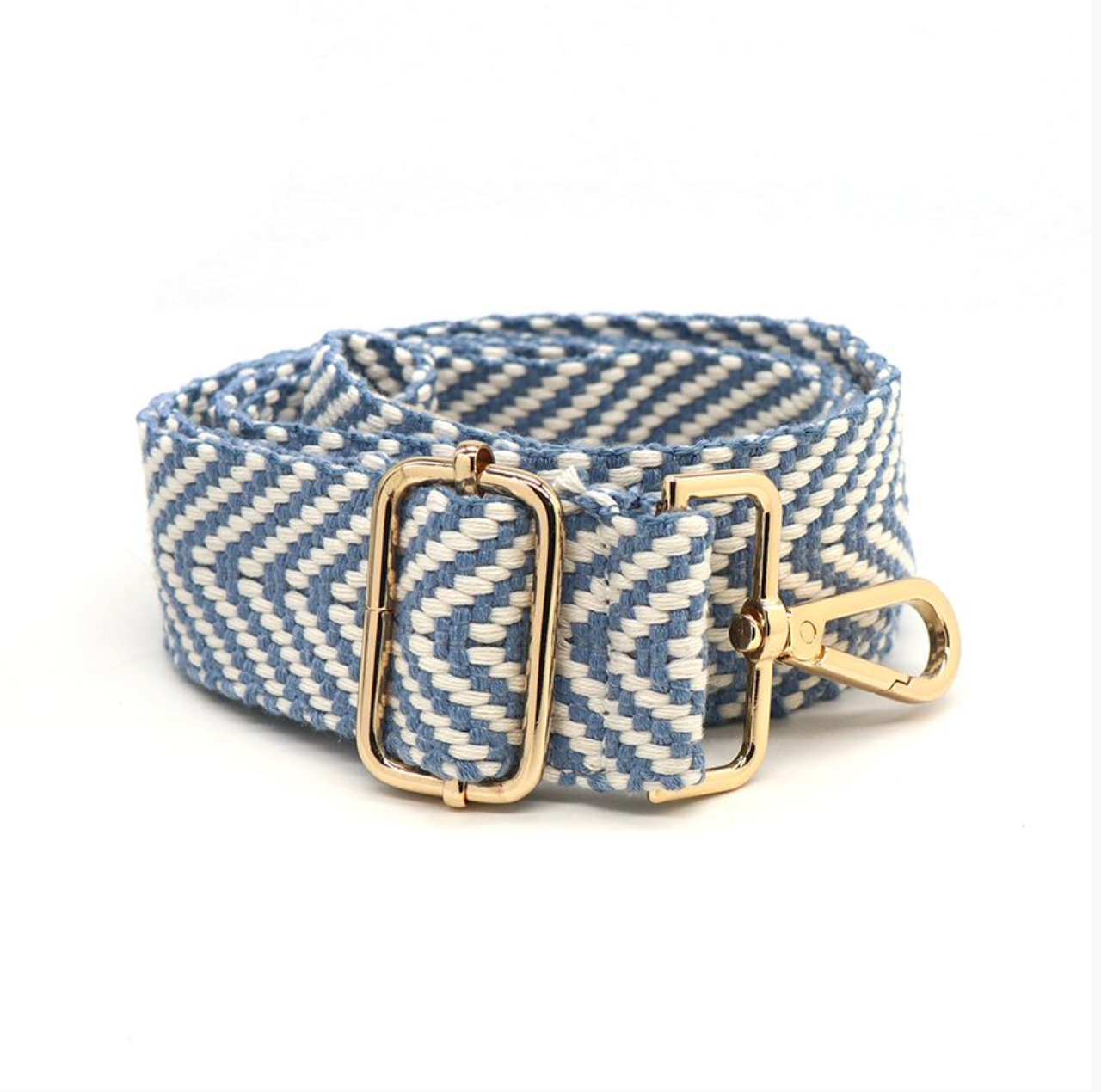 Blue and White Woven Chevron Bag Strap