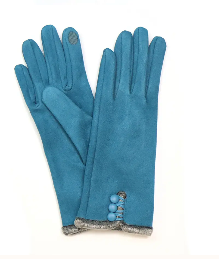 Blue faux suede with button detail gloves