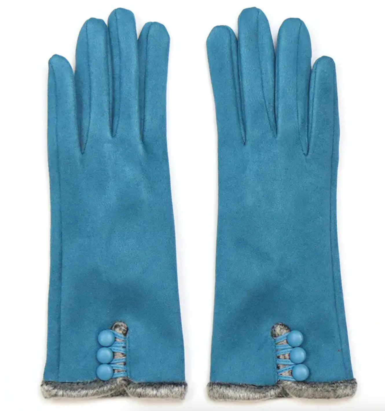 Blue faux suede with button detail gloves